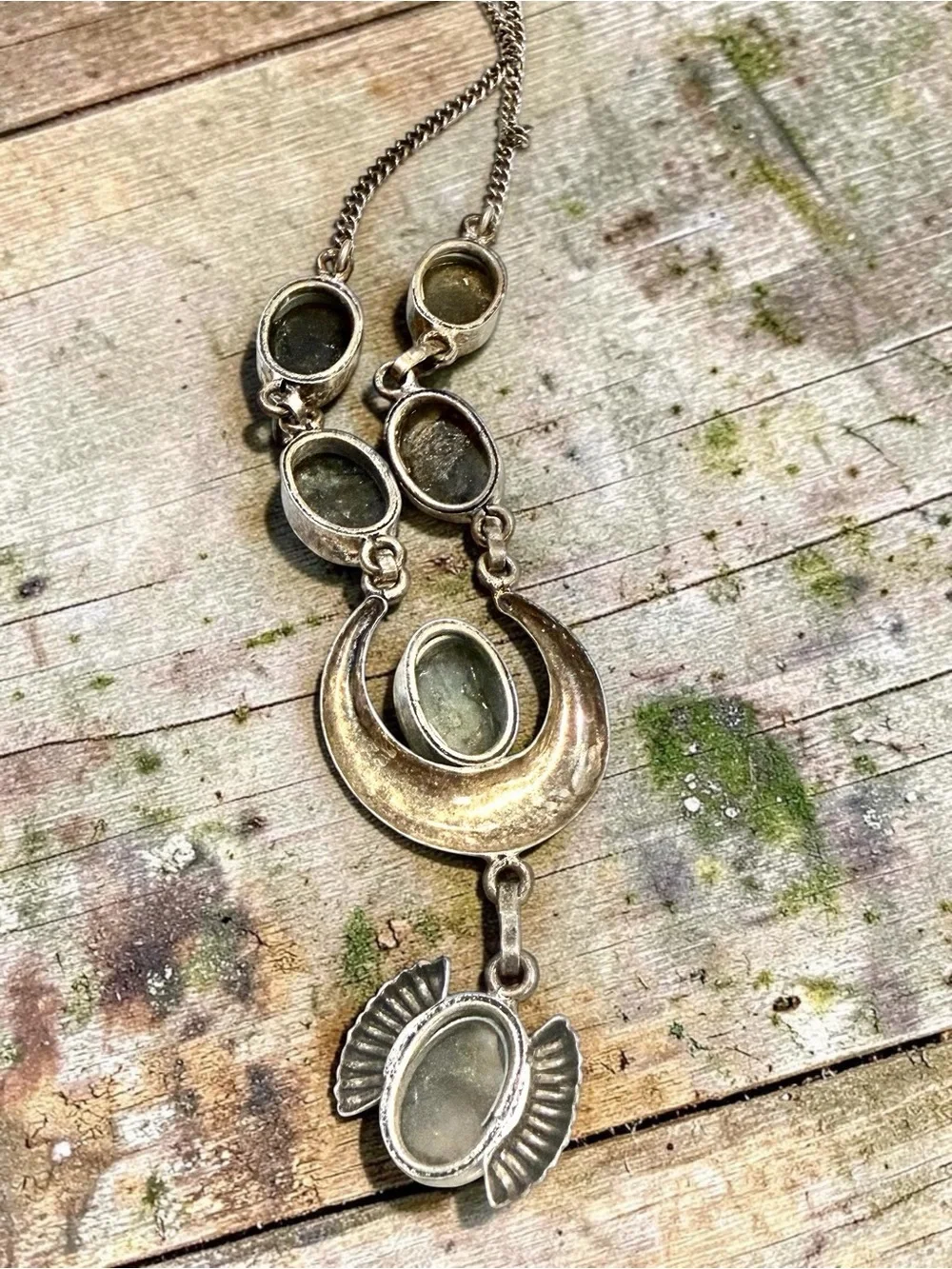 Vintage Taxco Mexico Sterling Silver Natural Labradorite Bohemian Statement Neck